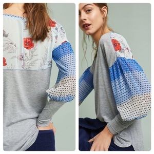 Anthropologie Tiny Top Raye Chiffon Mixed Print Balloon Puff Sleeve Xl